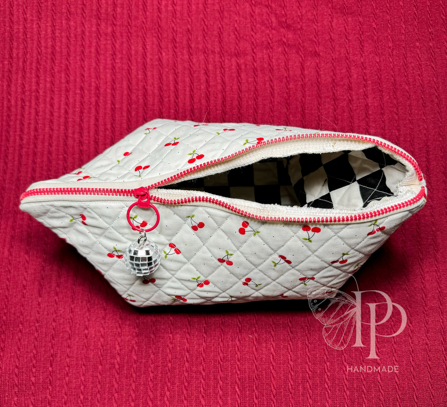 Quilted Cherry Zipper Bag